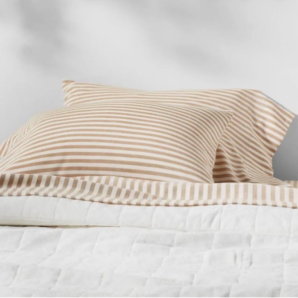 New Casaluna Linen Striped Standard Pillowcases in Brown Stripe